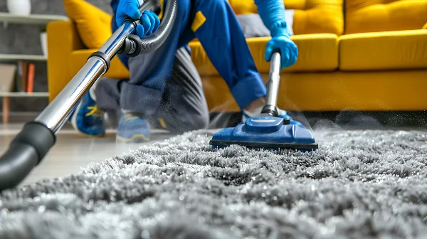 Professional cleaner doing carpet cleaning